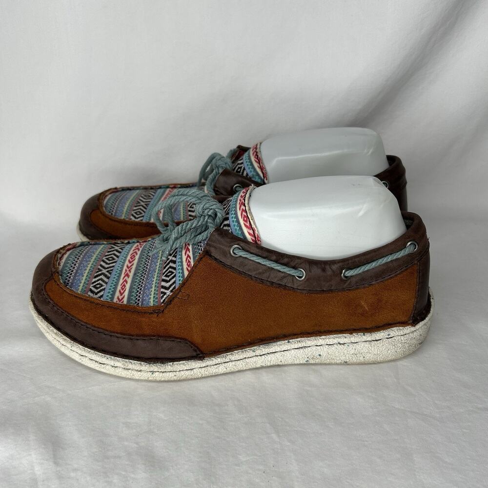 Women's Justin Tie Loafers Mocs Aztec Leather 9 M JL101 Brown